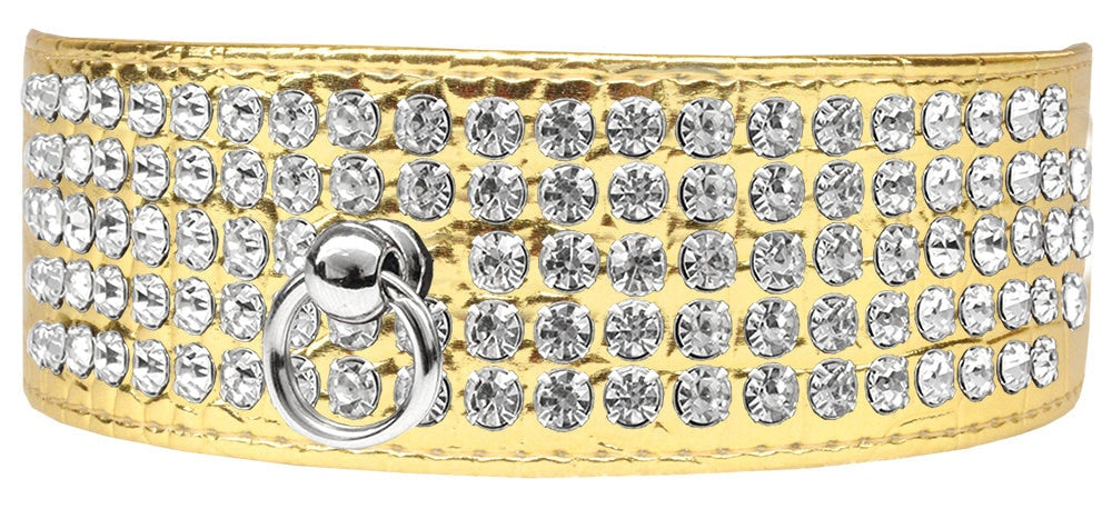 Designer Croc Dog Collar – Five Rows of Clear Crystals for Elegant Pet Style