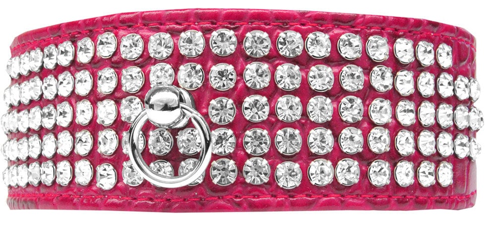 Designer Croc Dog Collar – Five Rows of Clear Crystals for Elegant Pet Style