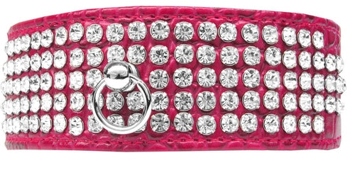 Designer Croc Dog Collar – Five Rows of Clear Crystals for Elegant Pet Style