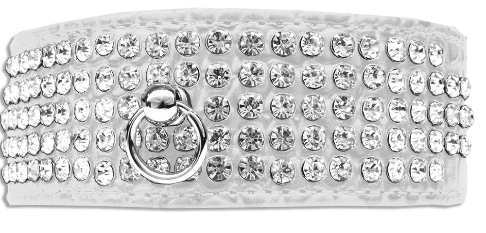 Designer Croc Dog Collar – Five Rows of Clear Crystals for Elegant Pet Style