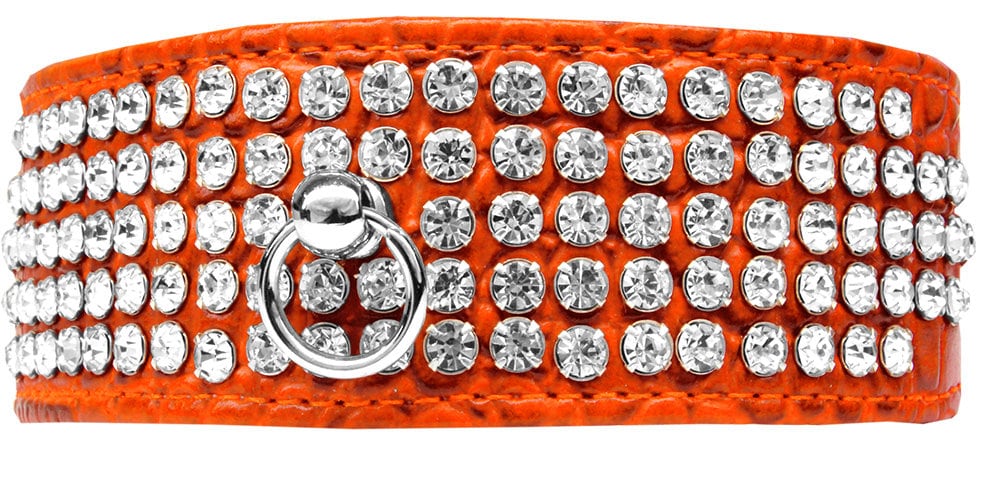 Designer Croc Dog Collar – Five Rows of Clear Crystals for Elegant Pet Style