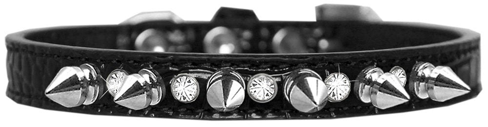 Elegant Dog Collar with Silver Spikes & Clear Crystals – Designer Style