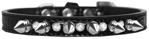 Elegant Dog Collar with Silver Spikes & Clear Crystals – Designer Style