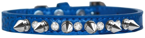 Elegant Dog Collar with Silver Spikes & Clear Crystals – Designer Style