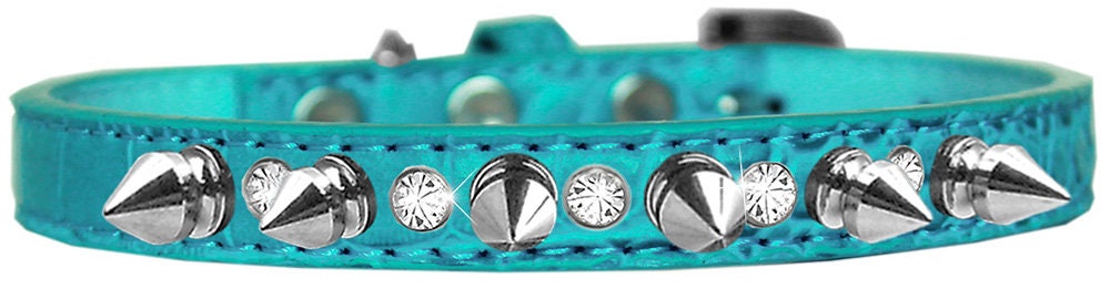 Elegant Dog Collar with Silver Spikes & Clear Crystals – Designer Style