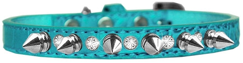 Elegant Dog Collar with Silver Spikes & Clear Crystals – Designer Style
