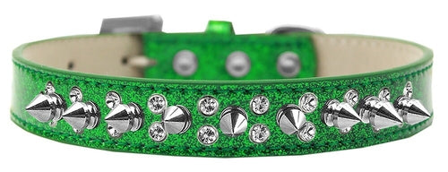 Elegant Double Crystal Dog Collar with Spikes – Handmade & Stylish