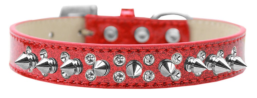 Elegant Double Crystal Dog Collar with Spikes – Handmade & Stylish