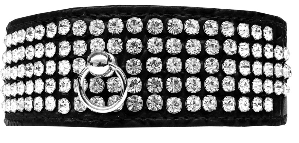Designer Croc Dog Collar – Five Rows of Clear Crystals for Elegant Pet Style