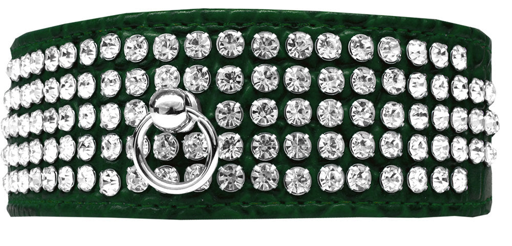 Designer Croc Dog Collar – Five Rows of Clear Crystals for Elegant Pet Style