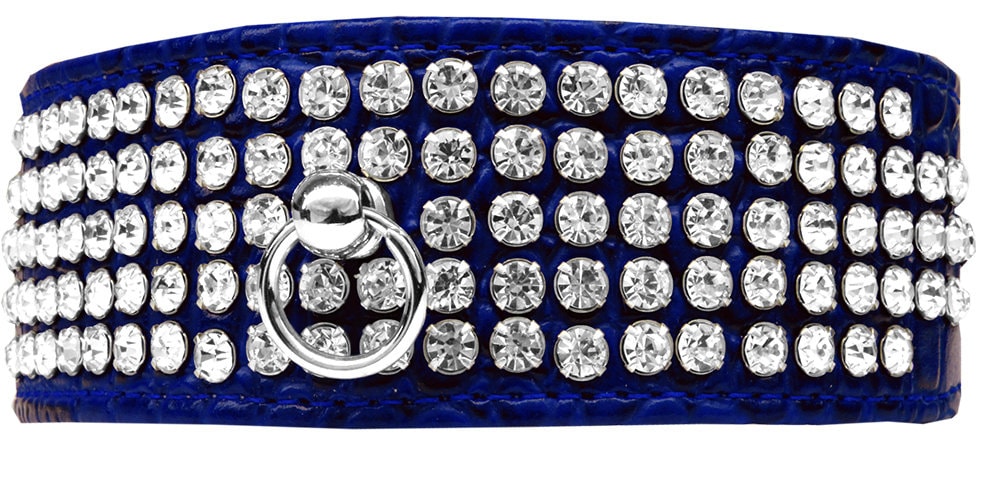 Designer Croc Dog Collar – Five Rows of Clear Crystals for Elegant Pet Style
