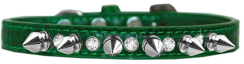 Elegant Dog Collar with Silver Spikes & Clear Crystals – Designer Style