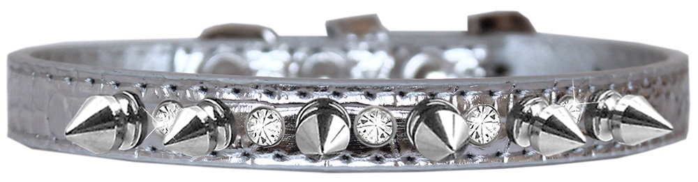 Elegant Dog Collar with Silver Spikes & Clear Crystals – Designer Style