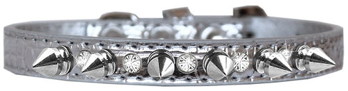Elegant Dog Collar with Silver Spikes & Clear Crystals – Designer Style