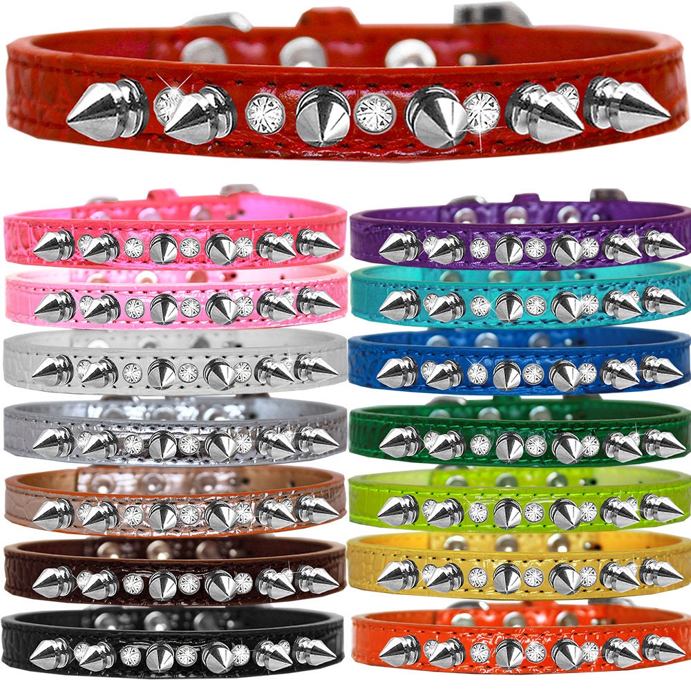 Elegant Dog Collar with Silver Spikes & Clear Crystals – Designer Style