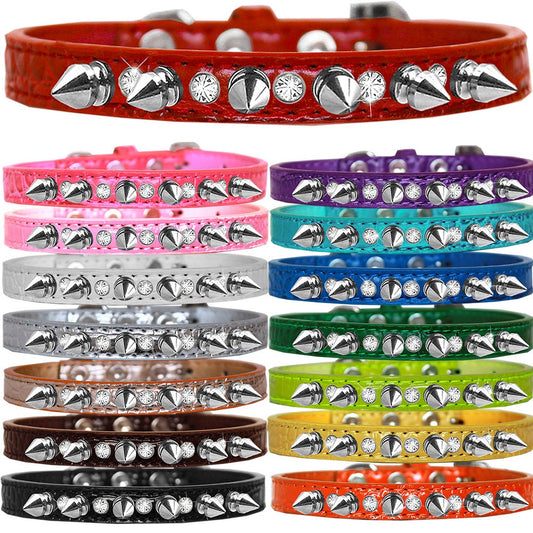 Elegant Dog Collar with Silver Spikes & Clear Crystals – Designer Style
