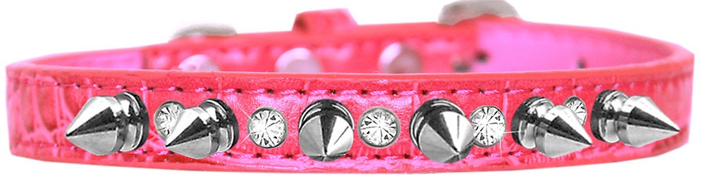 Elegant Dog Collar with Silver Spikes & Clear Crystals – Designer Style