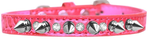 Elegant Dog Collar with Silver Spikes & Clear Crystals – Designer Style