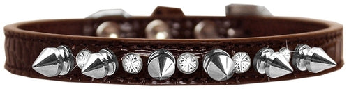 Elegant Dog Collar with Silver Spikes & Clear Crystals – Designer Style