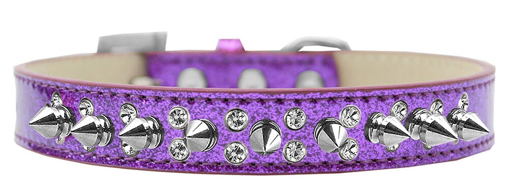 Elegant Double Crystal Dog Collar with Spikes – Handmade & Stylish