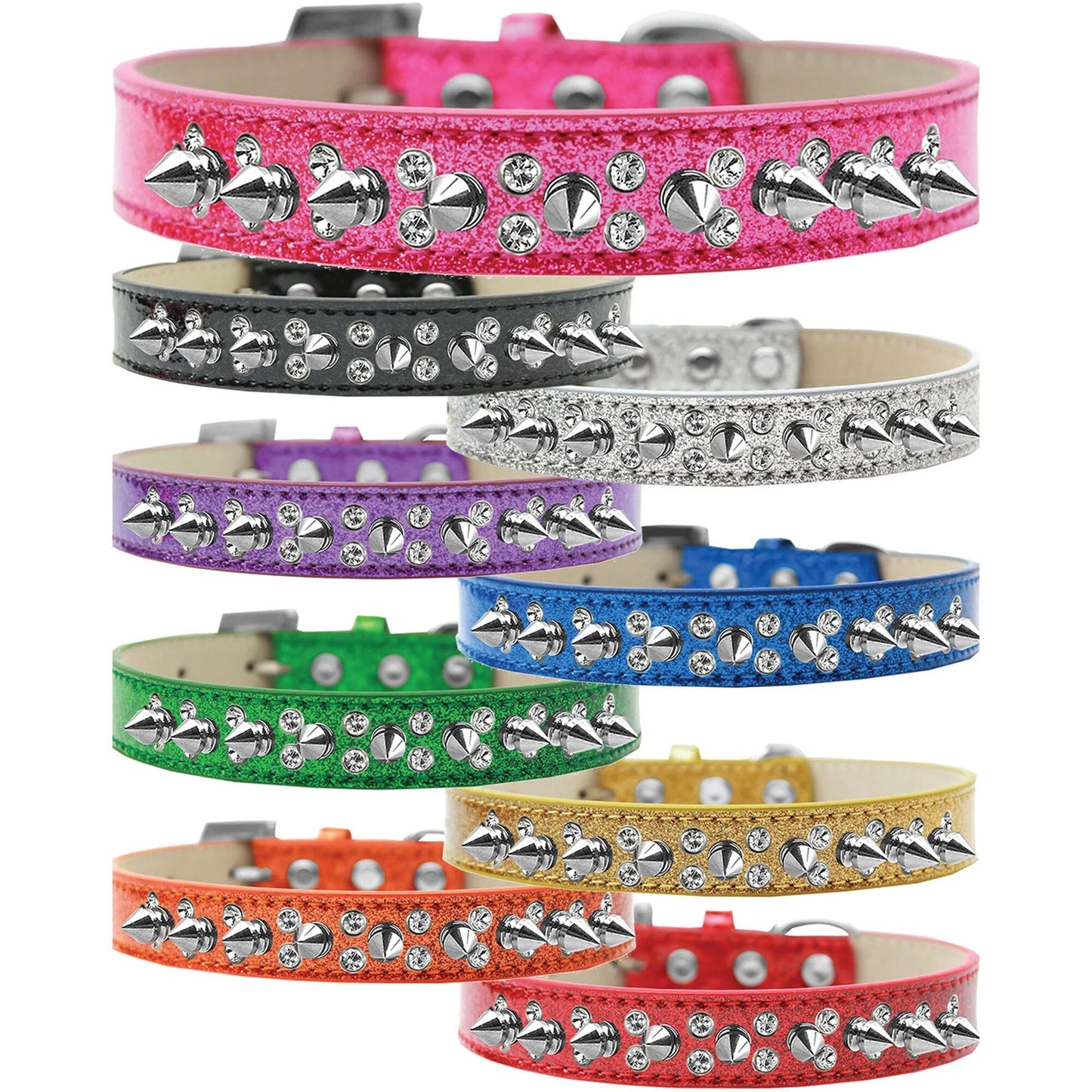 Elegant Double Crystal Dog Collar with Spikes – Handmade & Stylish