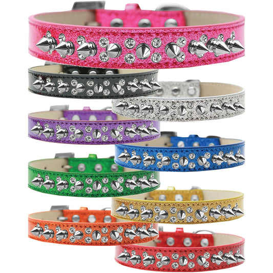 Elegant Double Crystal Dog Collar with Spikes – Handmade & Stylish