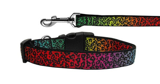 Rainbow Leopard Pet Collar or Leash – Vibrant & Durable Design