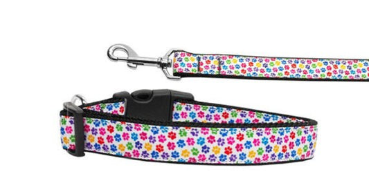 Rainbow Paw Prints Nylon Collar & Leash for Dogs & Cats