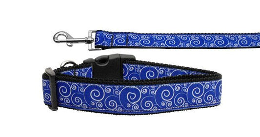 Blue & White Swirly Nylon Collar & Leash for Dogs & Cats