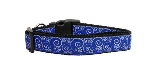Blue & White Swirly Nylon Collar & Leash for Dogs & Cats