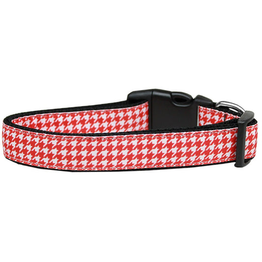 Dog & Cat Nylon Collar and Leash – Houndstooth Red Pattern
