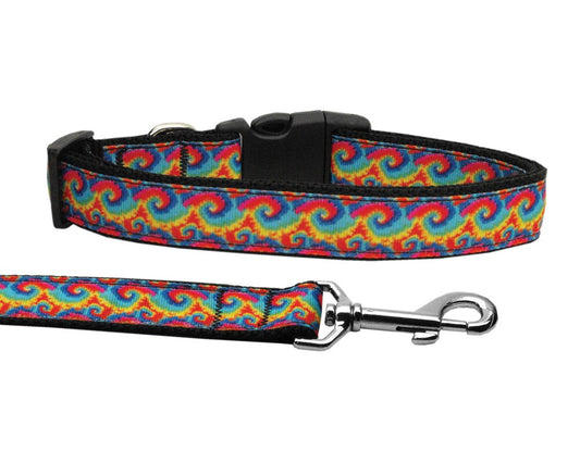 Tie Dye Nylon Collar & Leash for Dogs & Cats - Retro Inspired Pattern