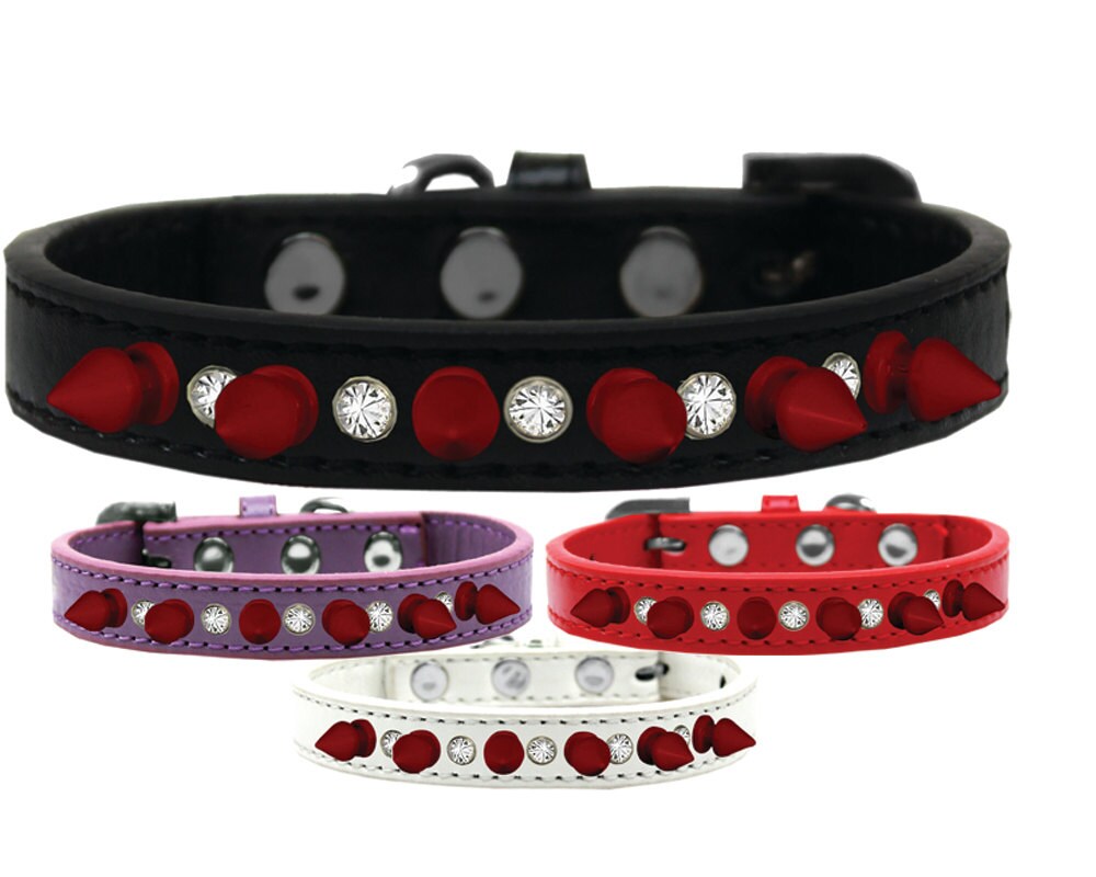 Clear Crystals & Red Spikes Collar – Bold Style for Your Spirited Friend!