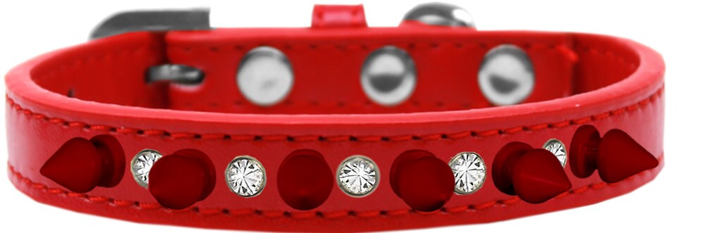 Clear Crystals & Red Spikes Collar – Bold Style for Your Spirited Friend!