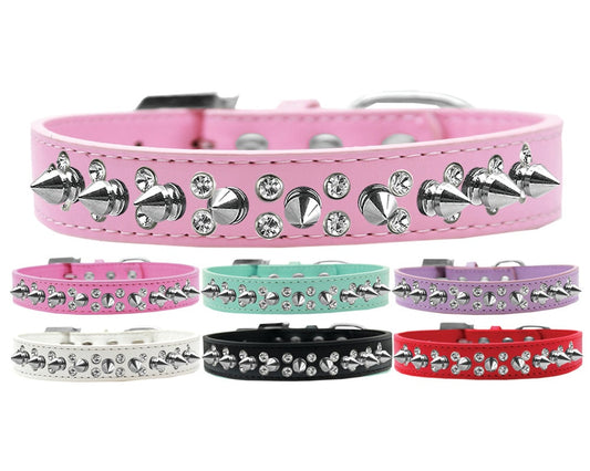 Pet Spike Collar with Double Crystal & Silver Spikes – Handmade